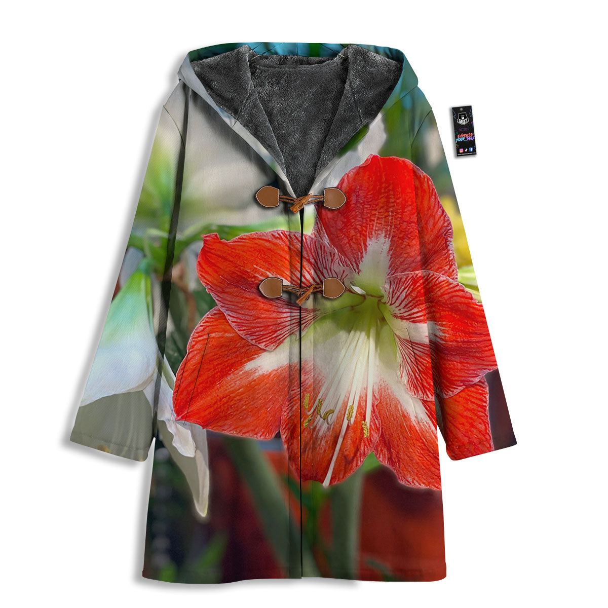 Amaryllis White And Red Print Men's Windbreaker Jacket-grizzshop