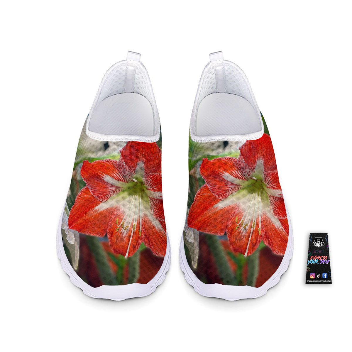Amaryllis White And Red Print Nurse Shoes-grizzshop