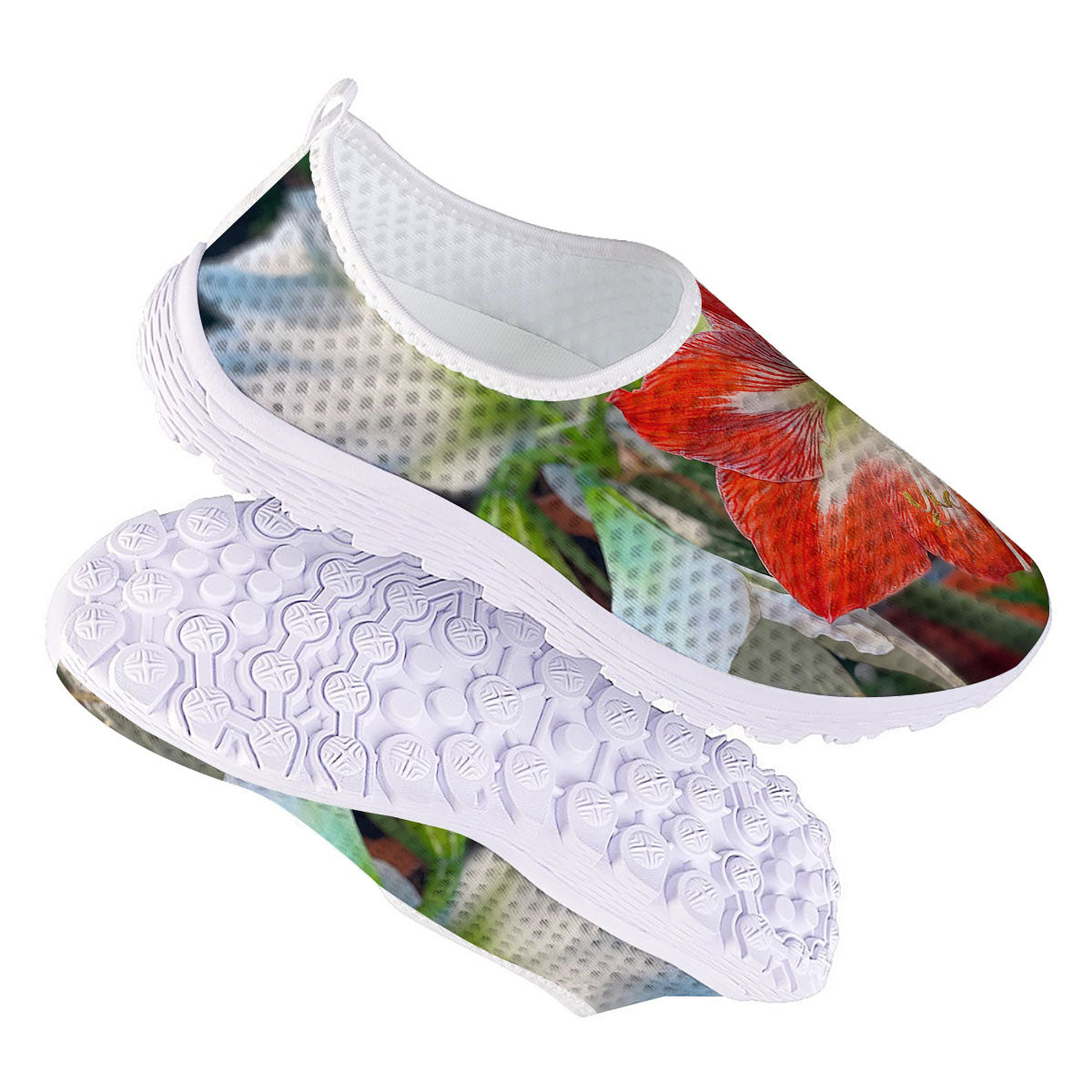 Amaryllis White And Red Print Nurse Shoes-grizzshop