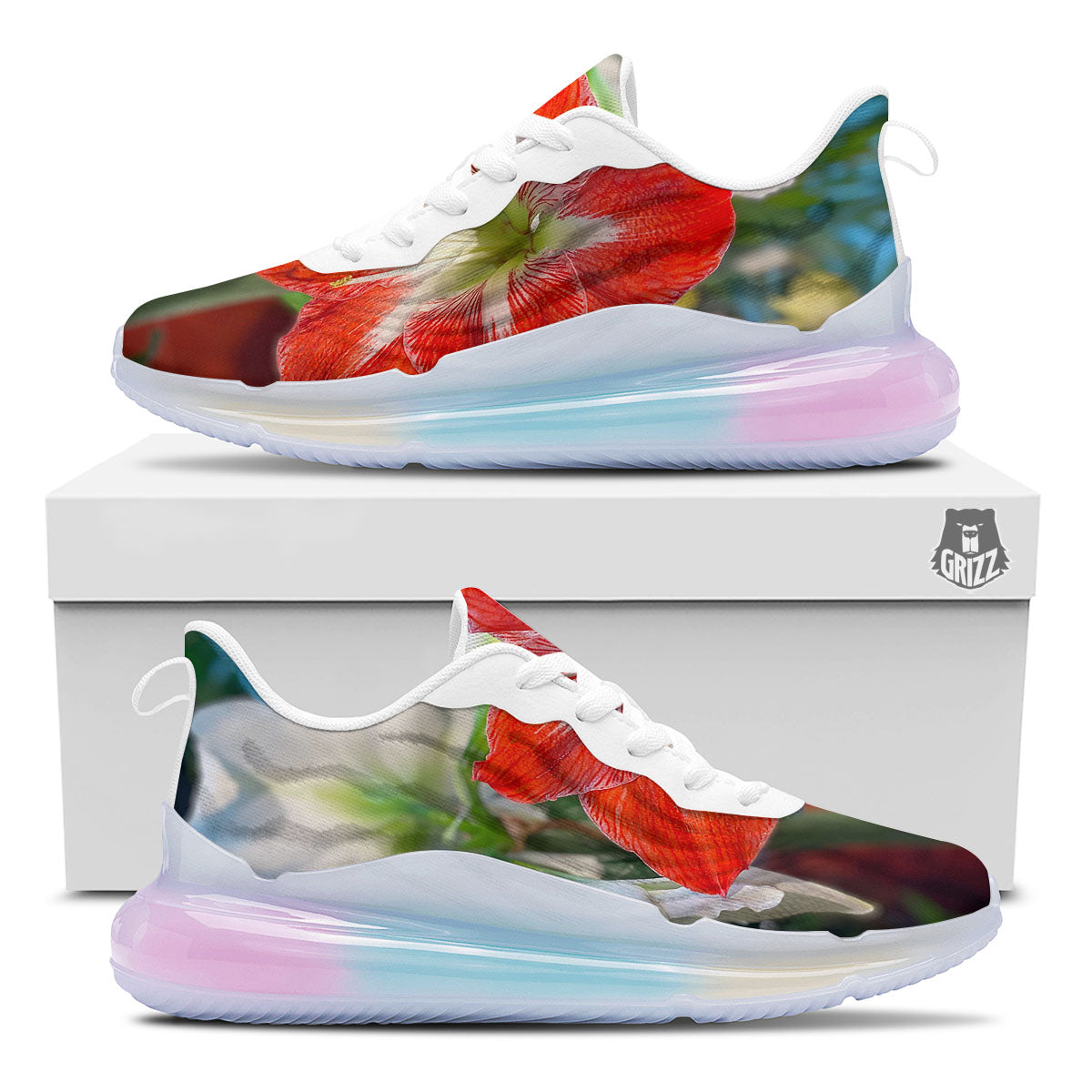Amaryllis White And Red Print Running Sneakers-grizzshop