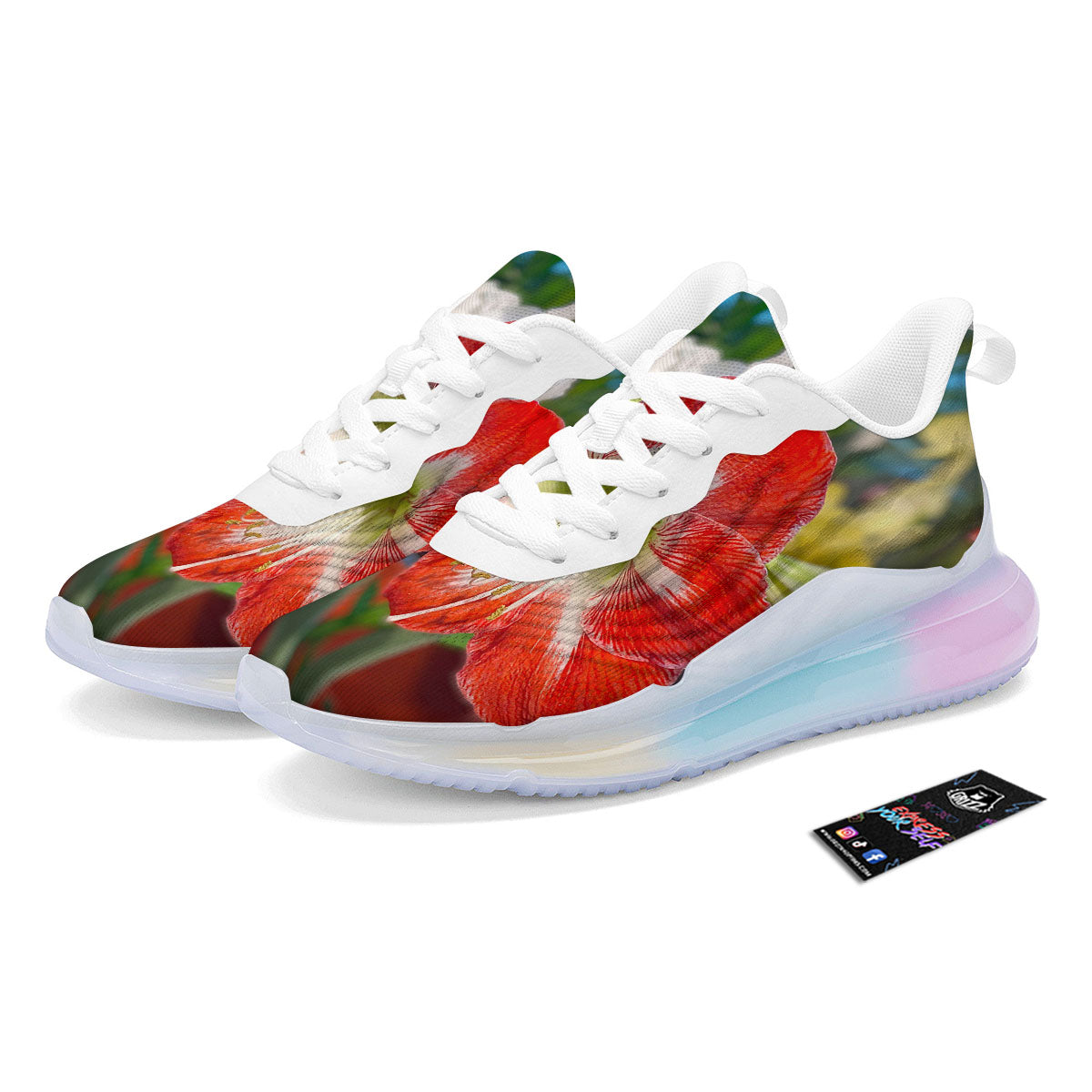 Amaryllis White And Red Print Running Sneakers-grizzshop