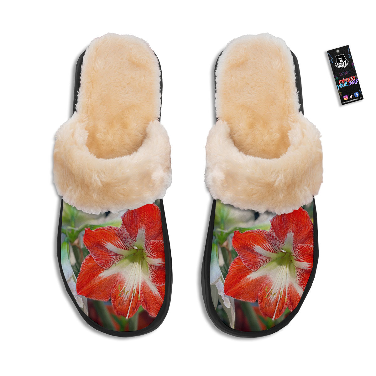Amaryllis White And Red Print Slippers-grizzshop