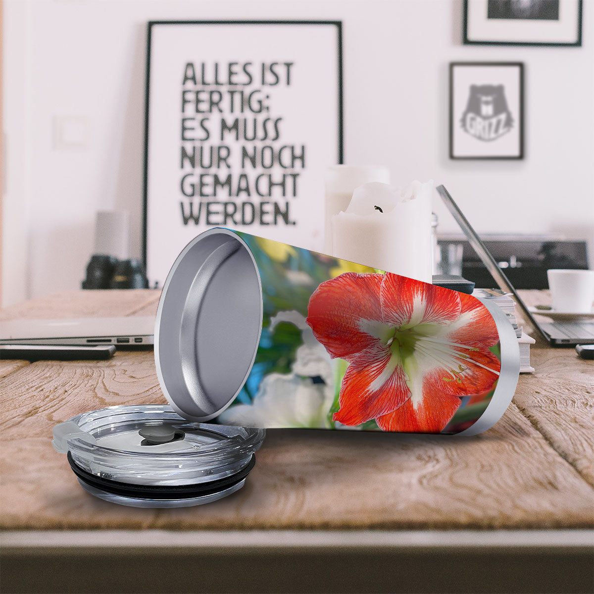 Amaryllis White And Red Print Tumbler-grizzshop