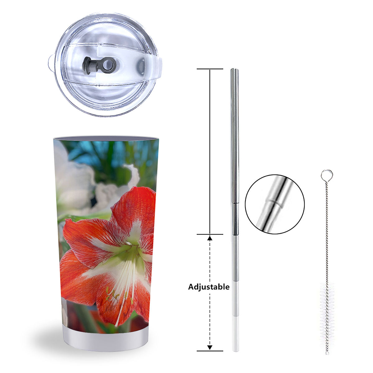 Amaryllis White And Red Print Tumbler-grizzshop