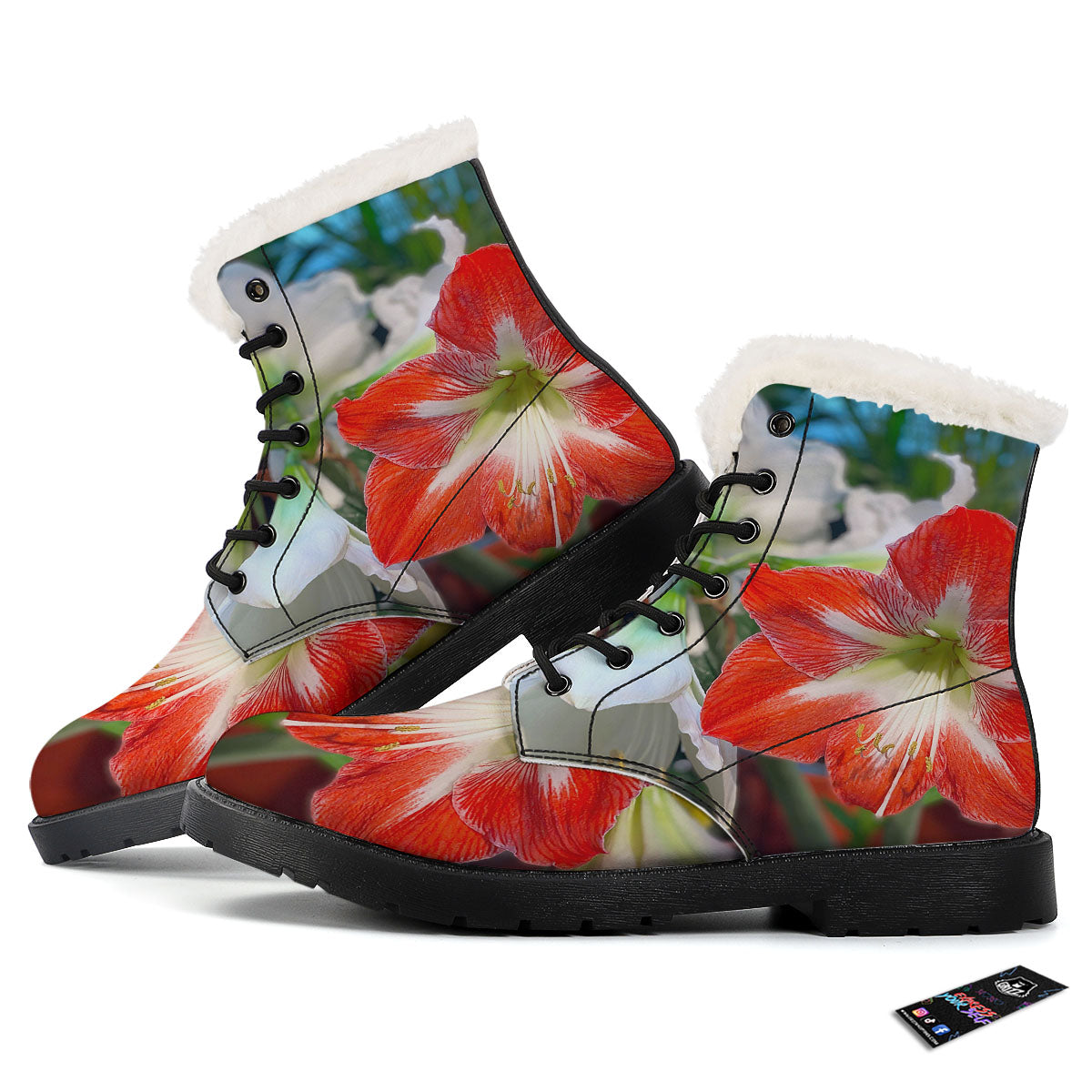 Amaryllis White And Red Print Winter Boots-grizzshop