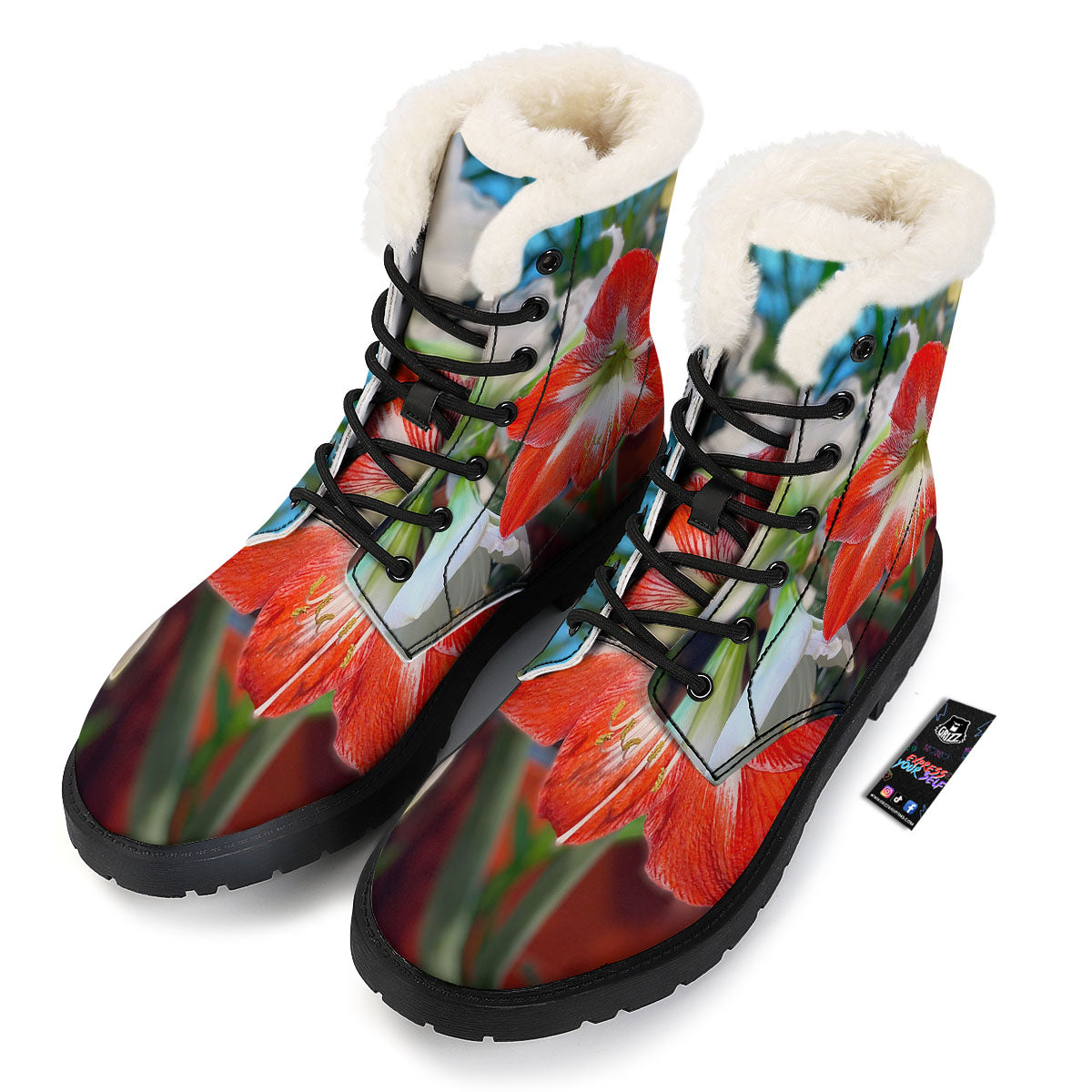 Amaryllis White And Red Print Winter Boots-grizzshop
