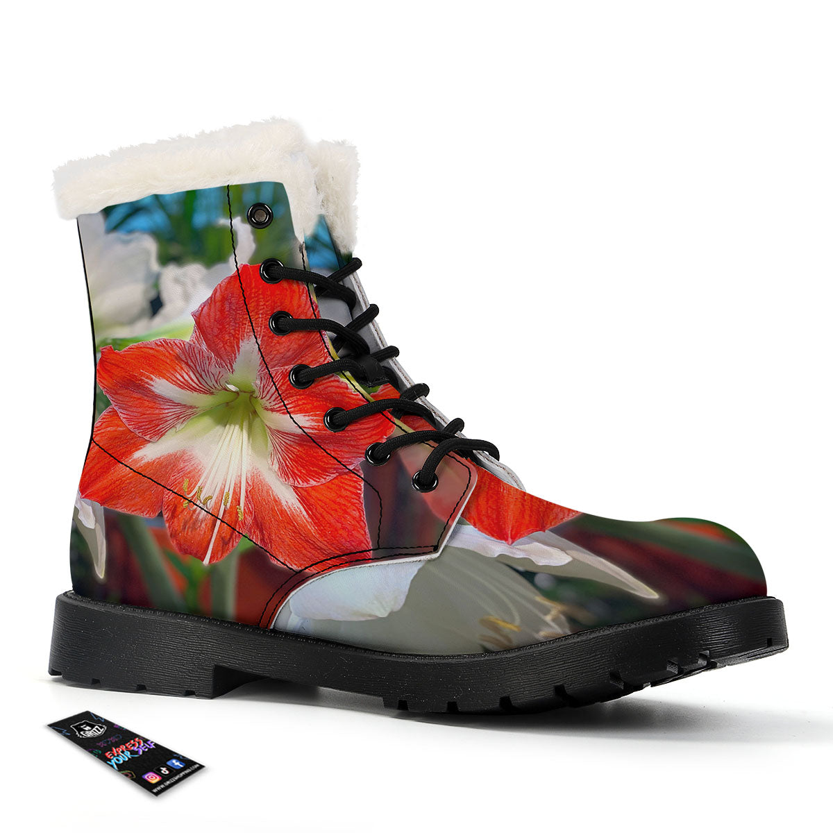 Amaryllis White And Red Print Winter Boots-grizzshop