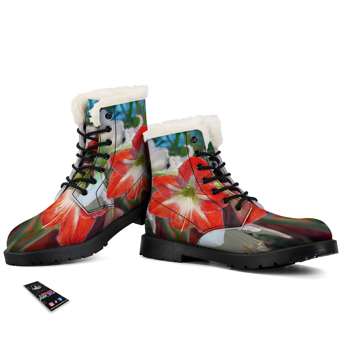 Amaryllis White And Red Print Winter Boots-grizzshop