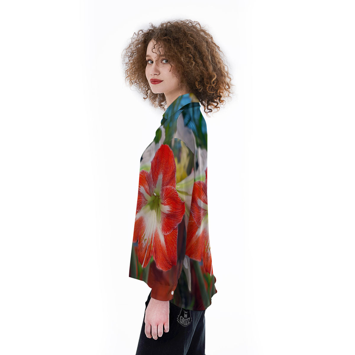 Amaryllis White And Red Print Women's Long Sleeve Shirts-grizzshop