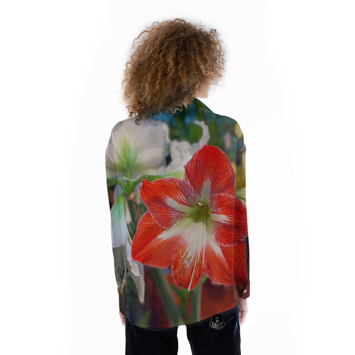 Amaryllis White And Red Print Women's Long Sleeve Shirts-grizzshop