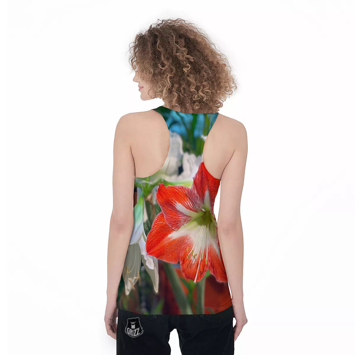Amaryllis White And Red Print Women's Racerback Tank Top-grizzshop