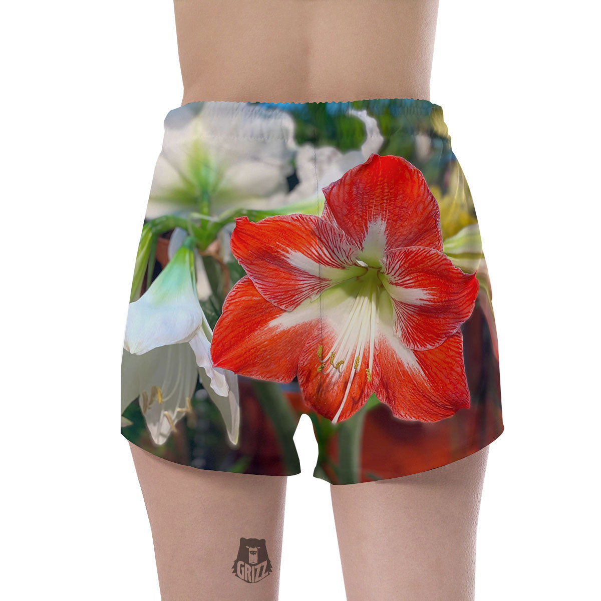 Amaryllis White And Red Print Women's Shorts-grizzshop