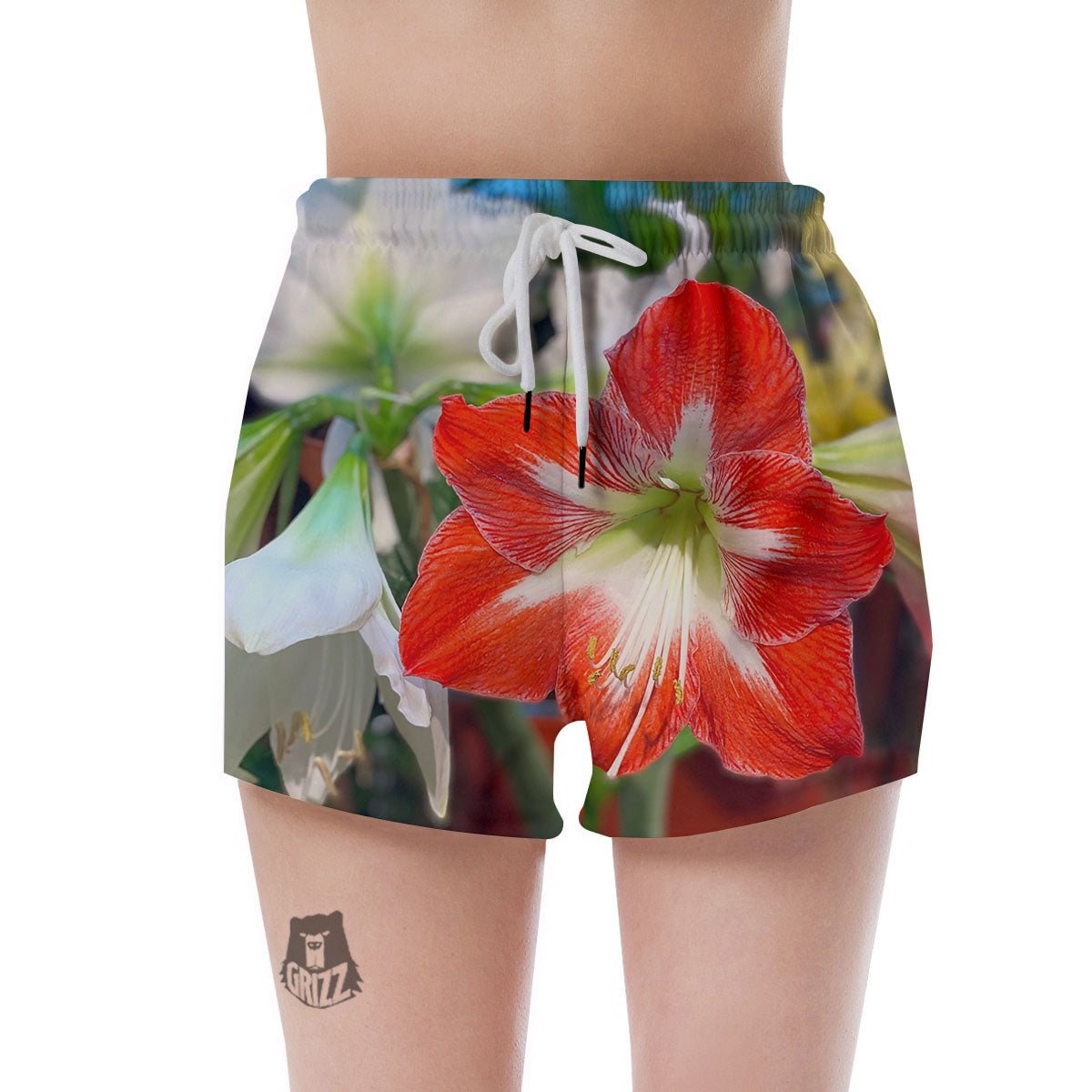 Amaryllis White And Red Print Women's Shorts-grizzshop