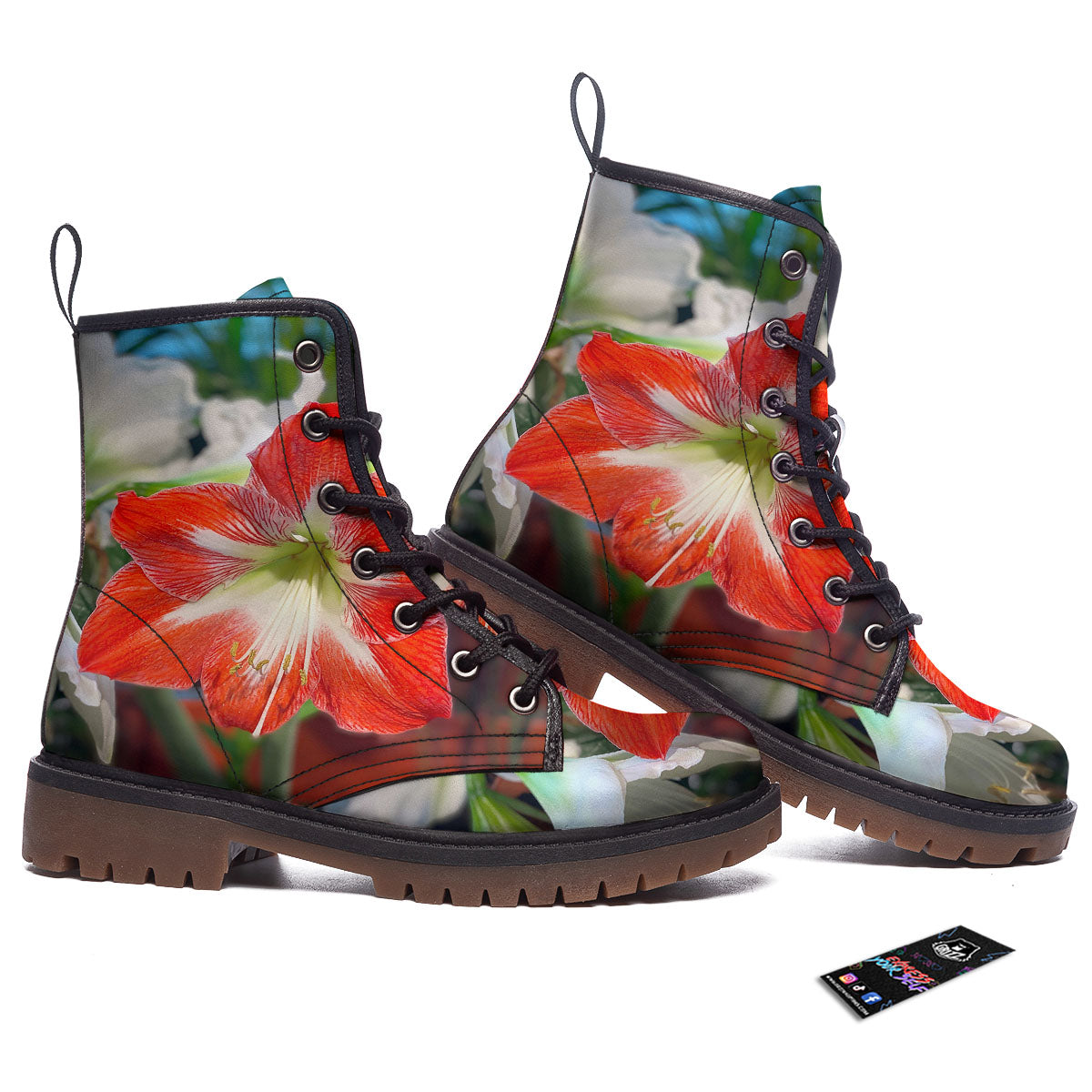 Amaryllis White And Red Print Work Boots-grizzshop
