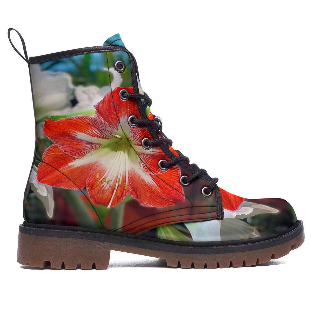 Amaryllis White And Red Print Work Boots-grizzshop
