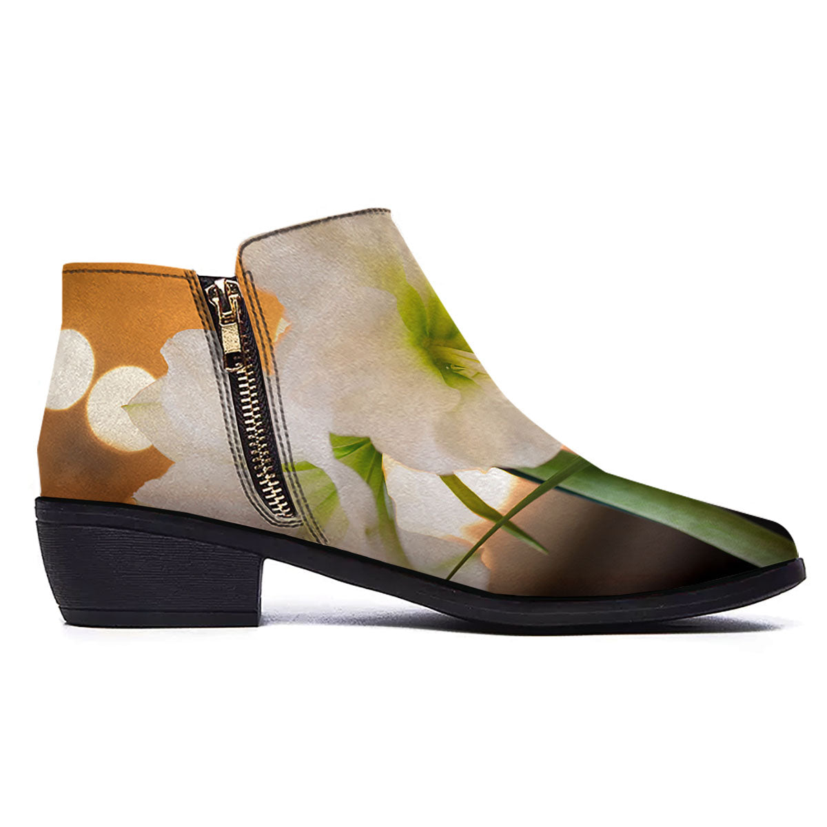 Amaryllis White Print Ankle Boots-grizzshop