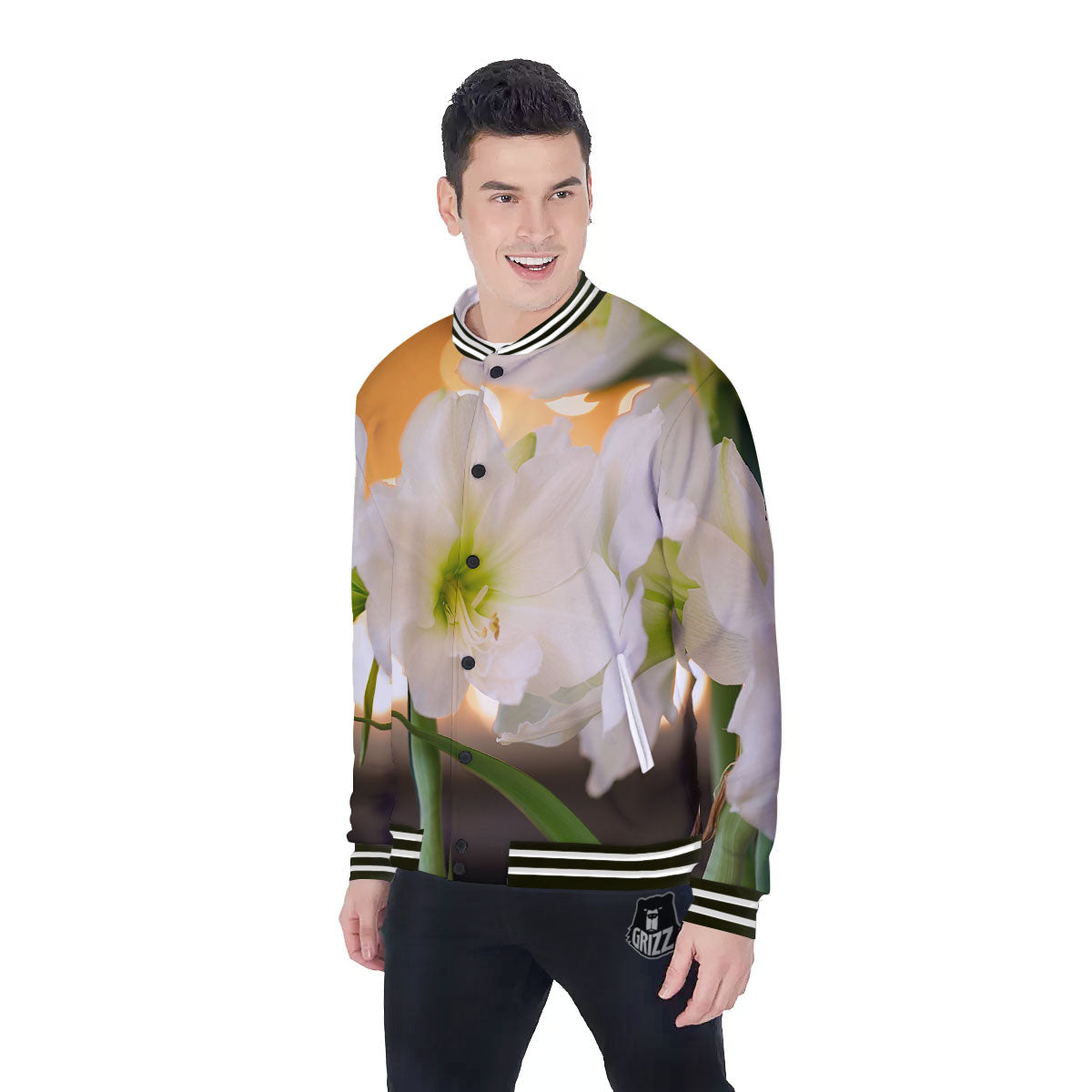 Amaryllis White Print Baseball Jacket-grizzshop