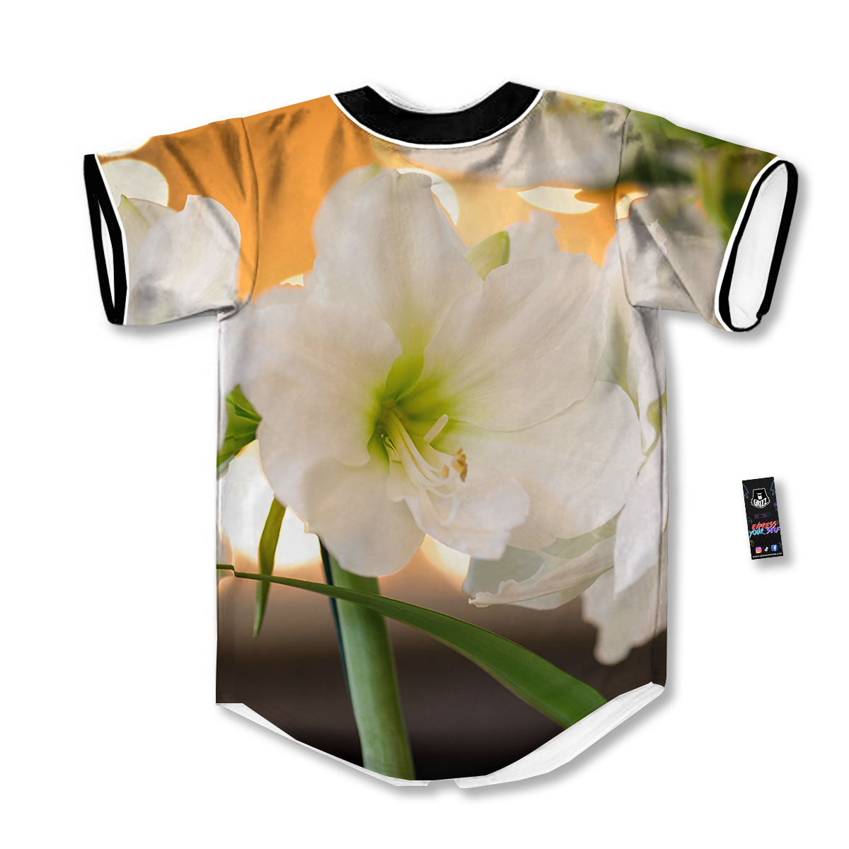 Amaryllis White Print Baseball Jersey-grizzshop