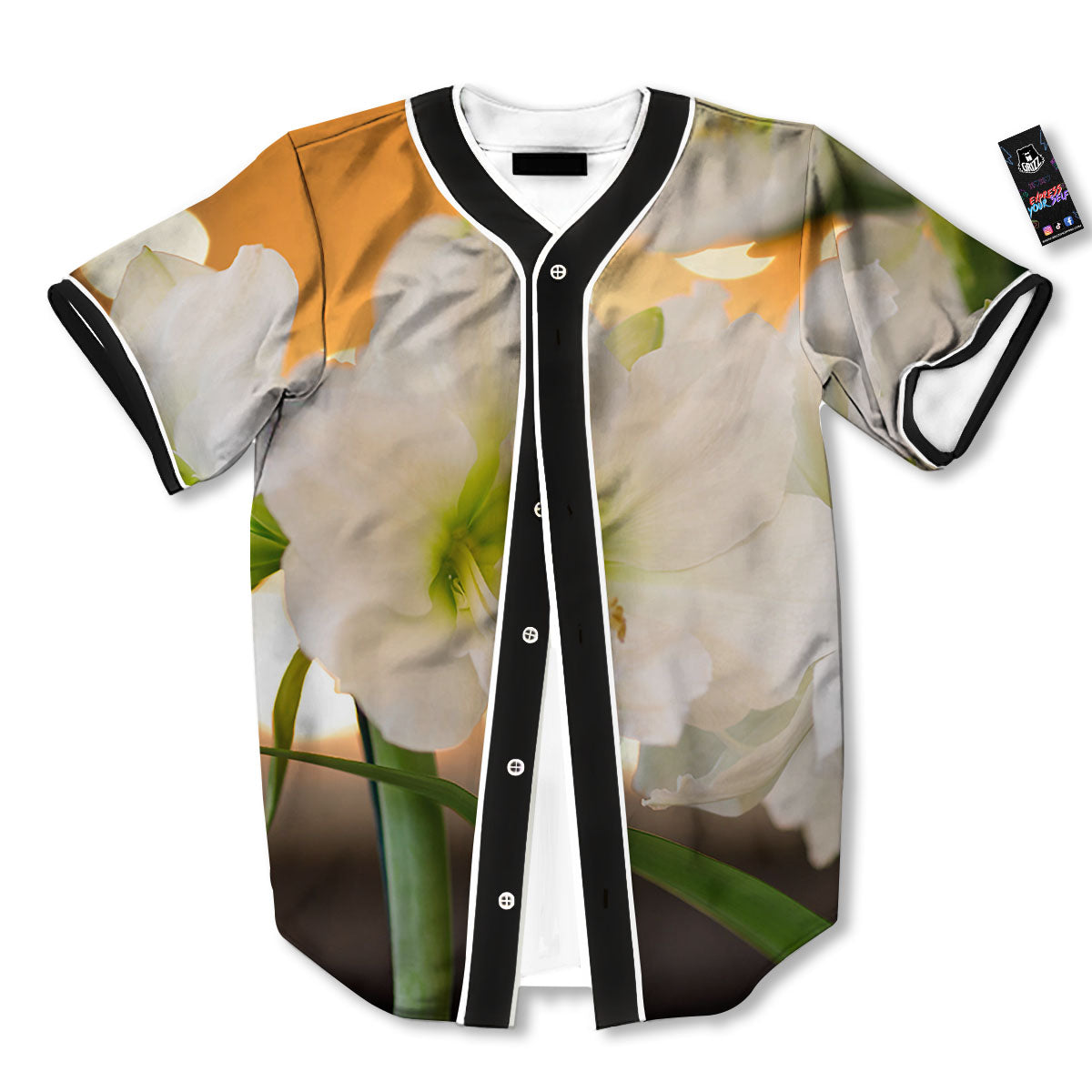 Amaryllis White Print Baseball Jersey-grizzshop