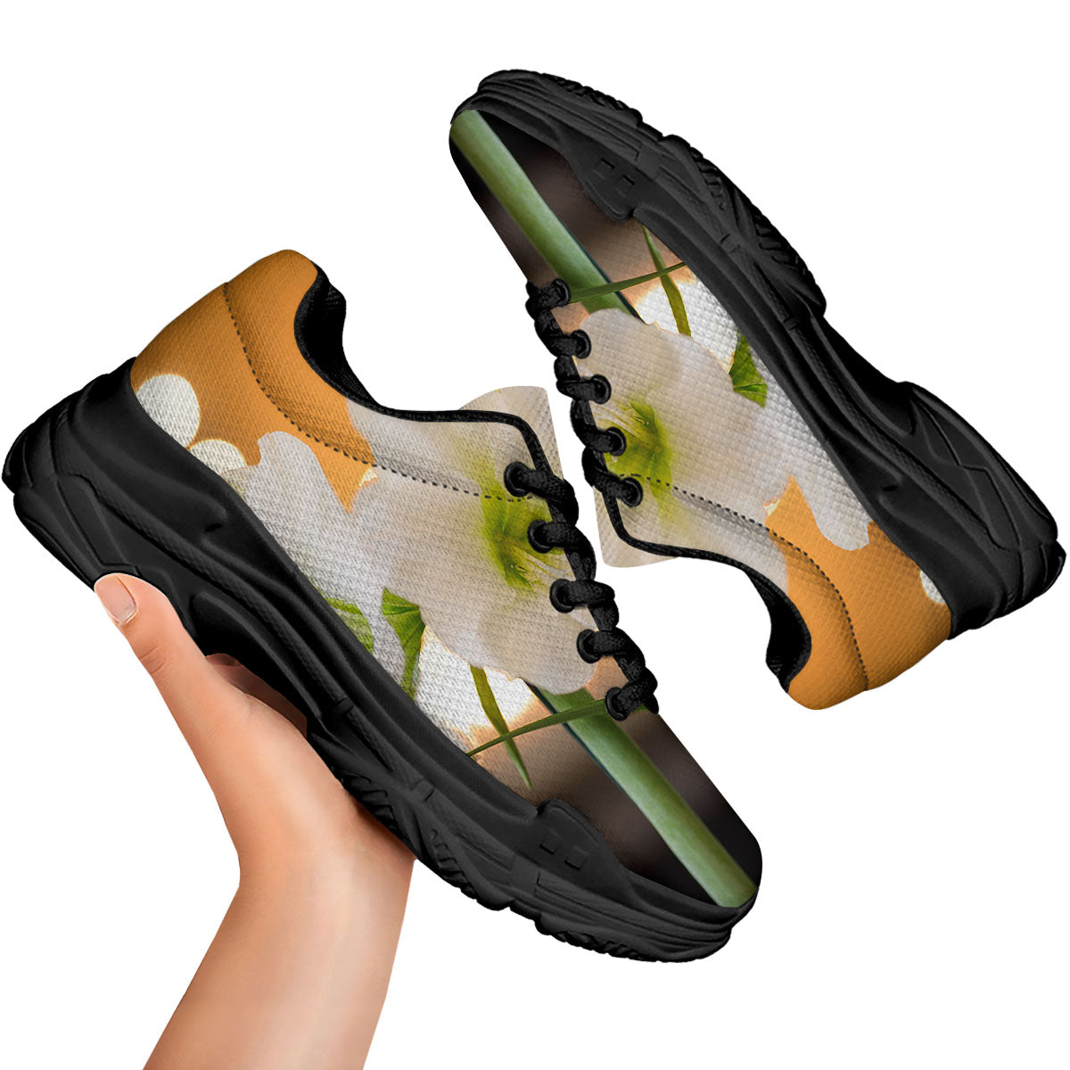 Amaryllis White Print Black Chunky Shoes-grizzshop