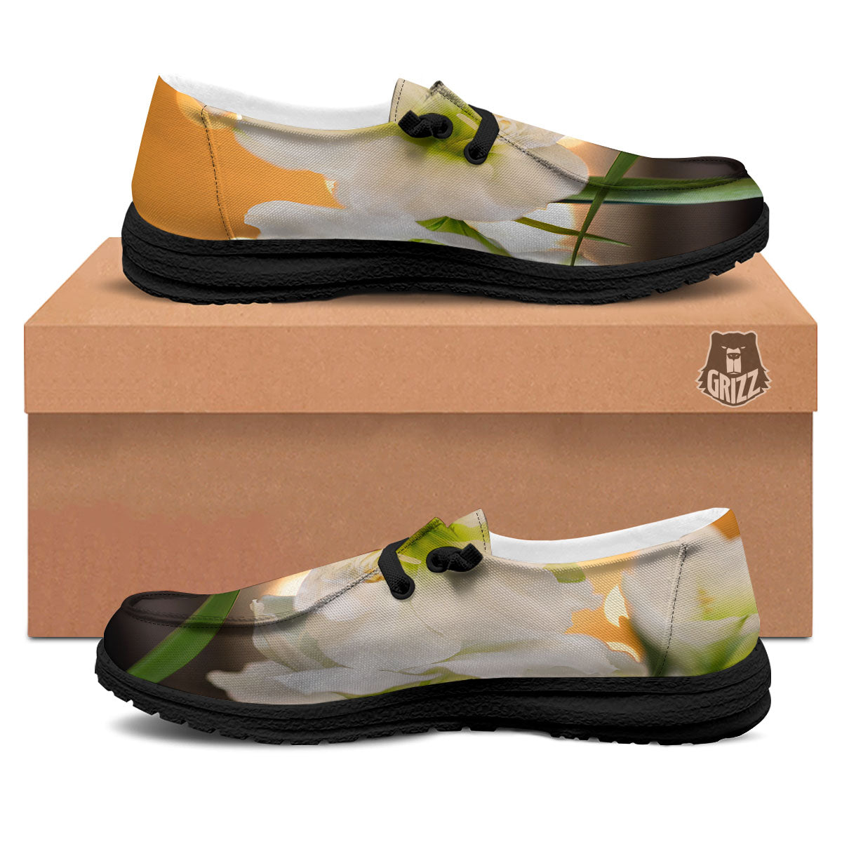 Amaryllis White Print Black Loafers-grizzshop