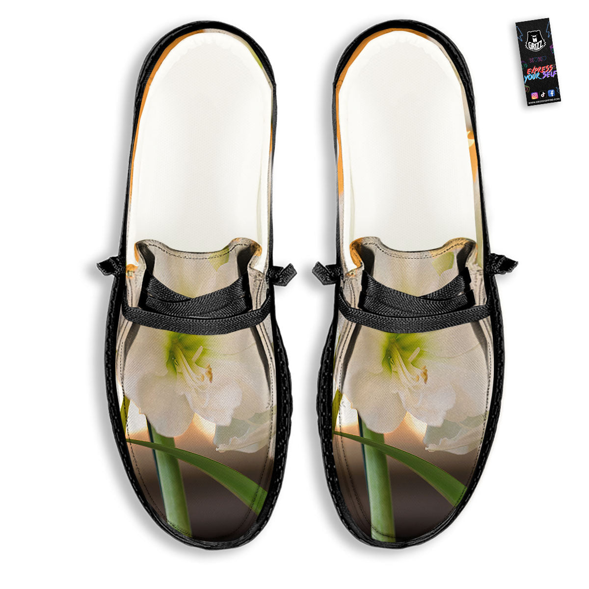 Amaryllis White Print Black Loafers-grizzshop