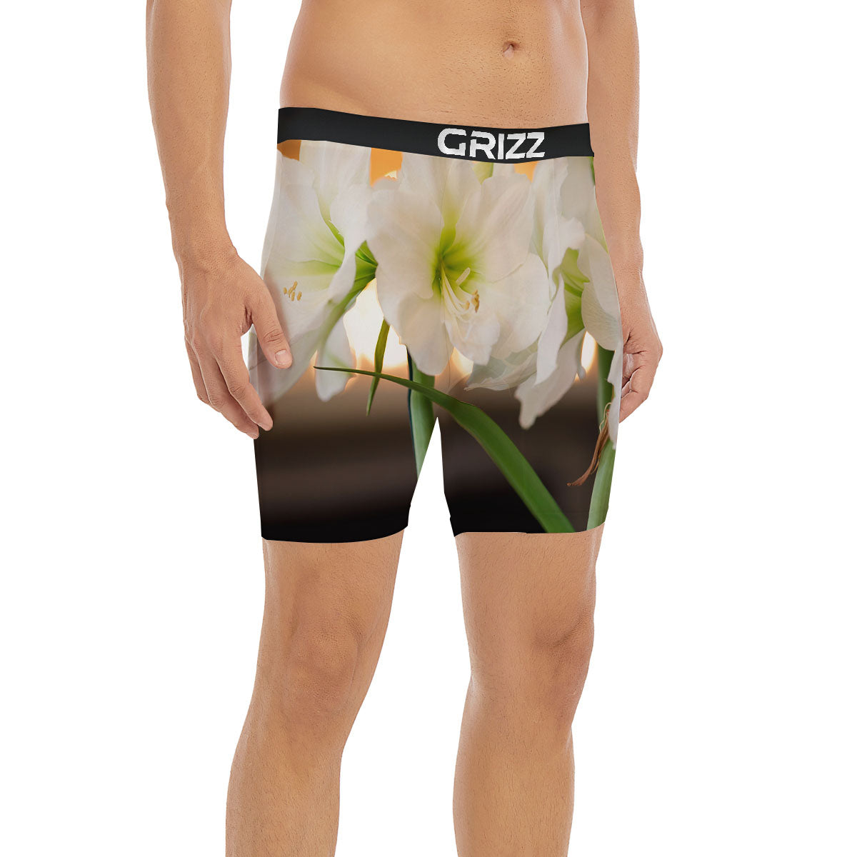 Amaryllis White Print Boxer Briefs-grizzshop