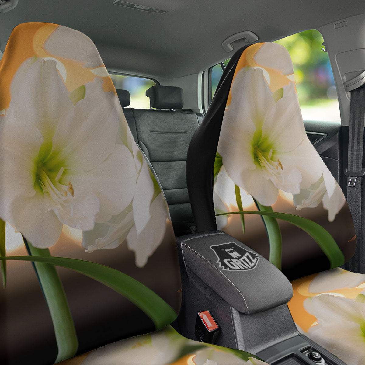 Amaryllis White Print Car Seat Covers-grizzshop