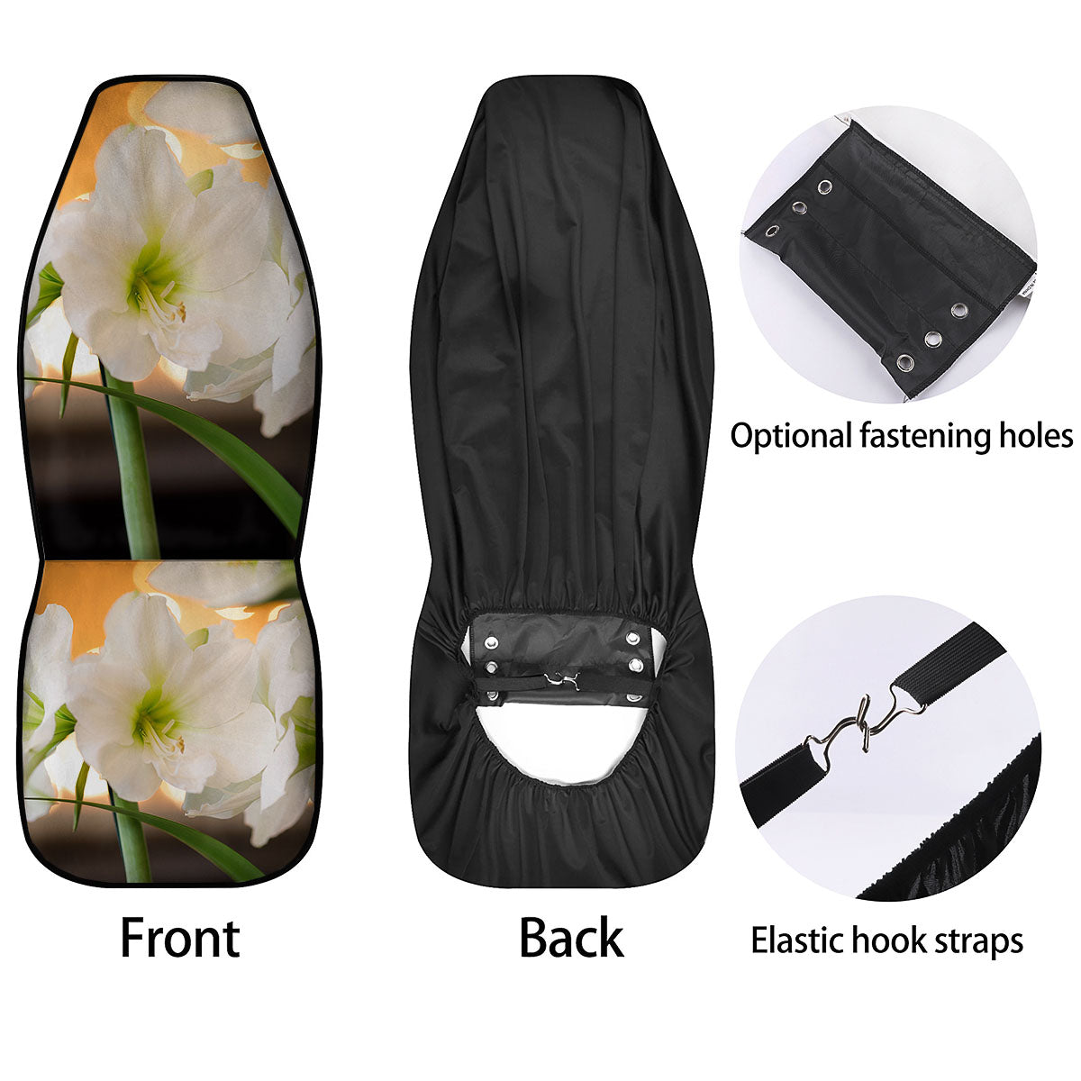 Amaryllis White Print Car Seat Covers-grizzshop