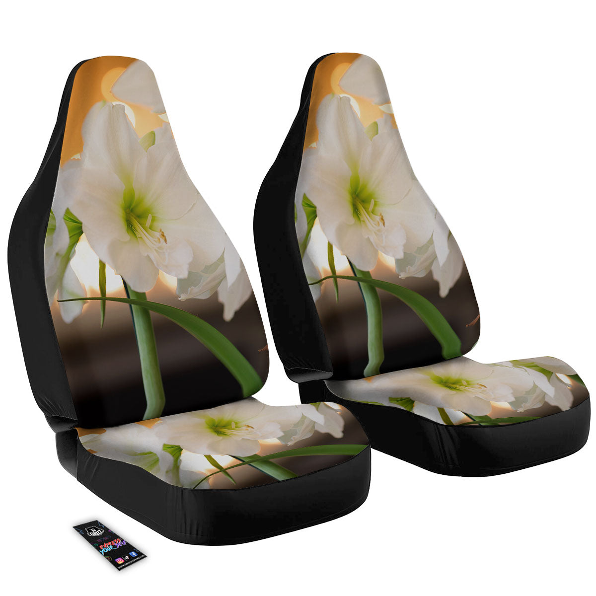 Amaryllis White Print Car Seat Covers-grizzshop