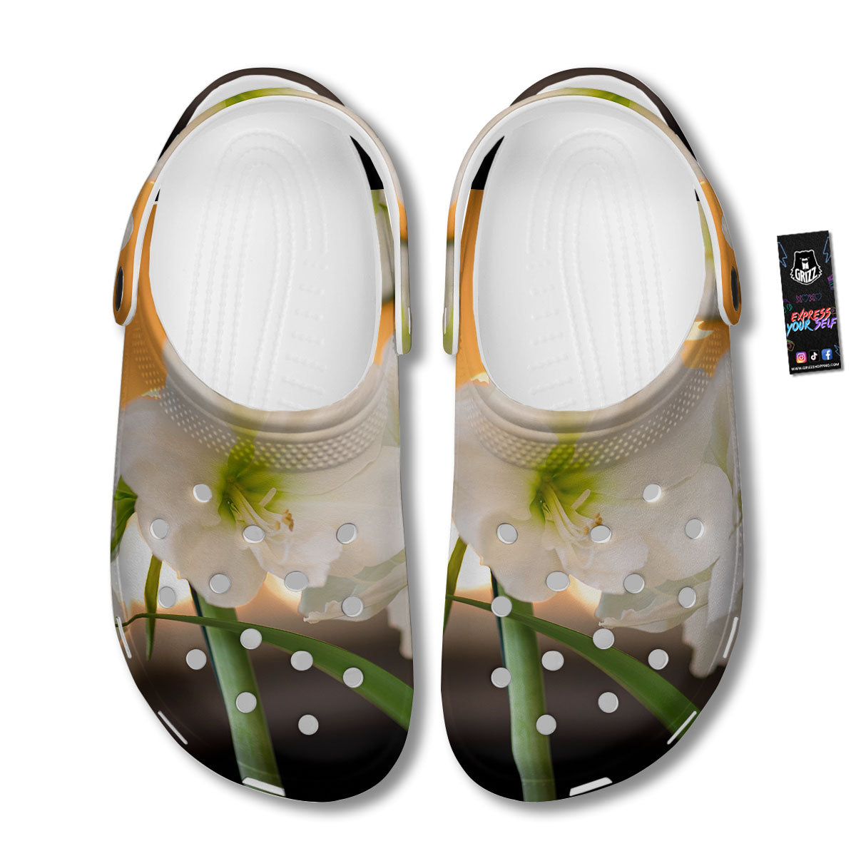 Amaryllis White Print Clog-grizzshop
