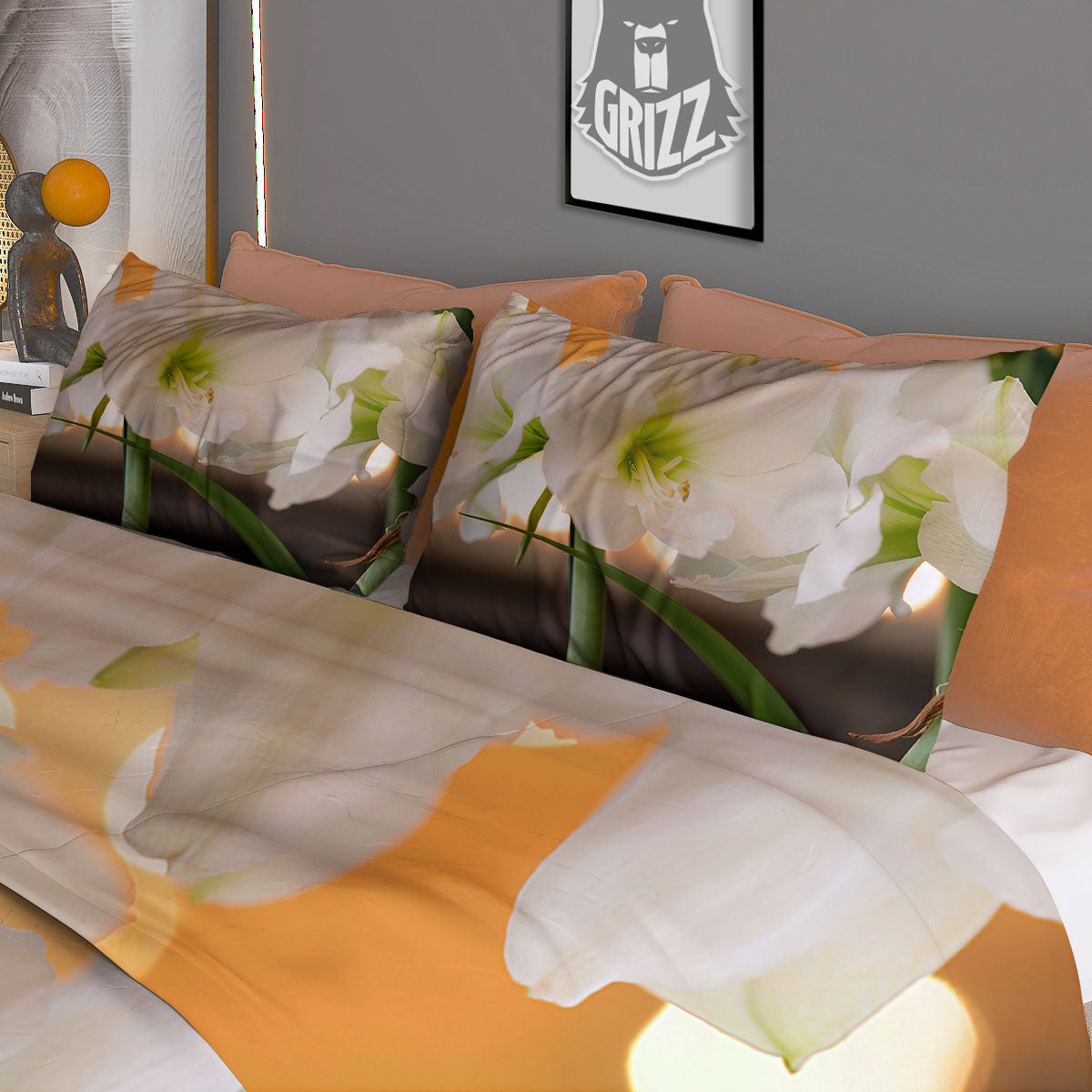 Amaryllis White Print Duvet Cover Bedding Set