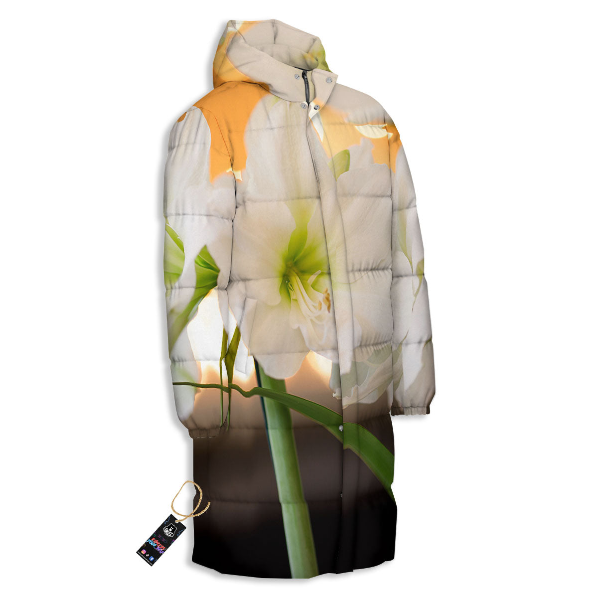 Amaryllis White Print Long Down Jacket-grizzshop