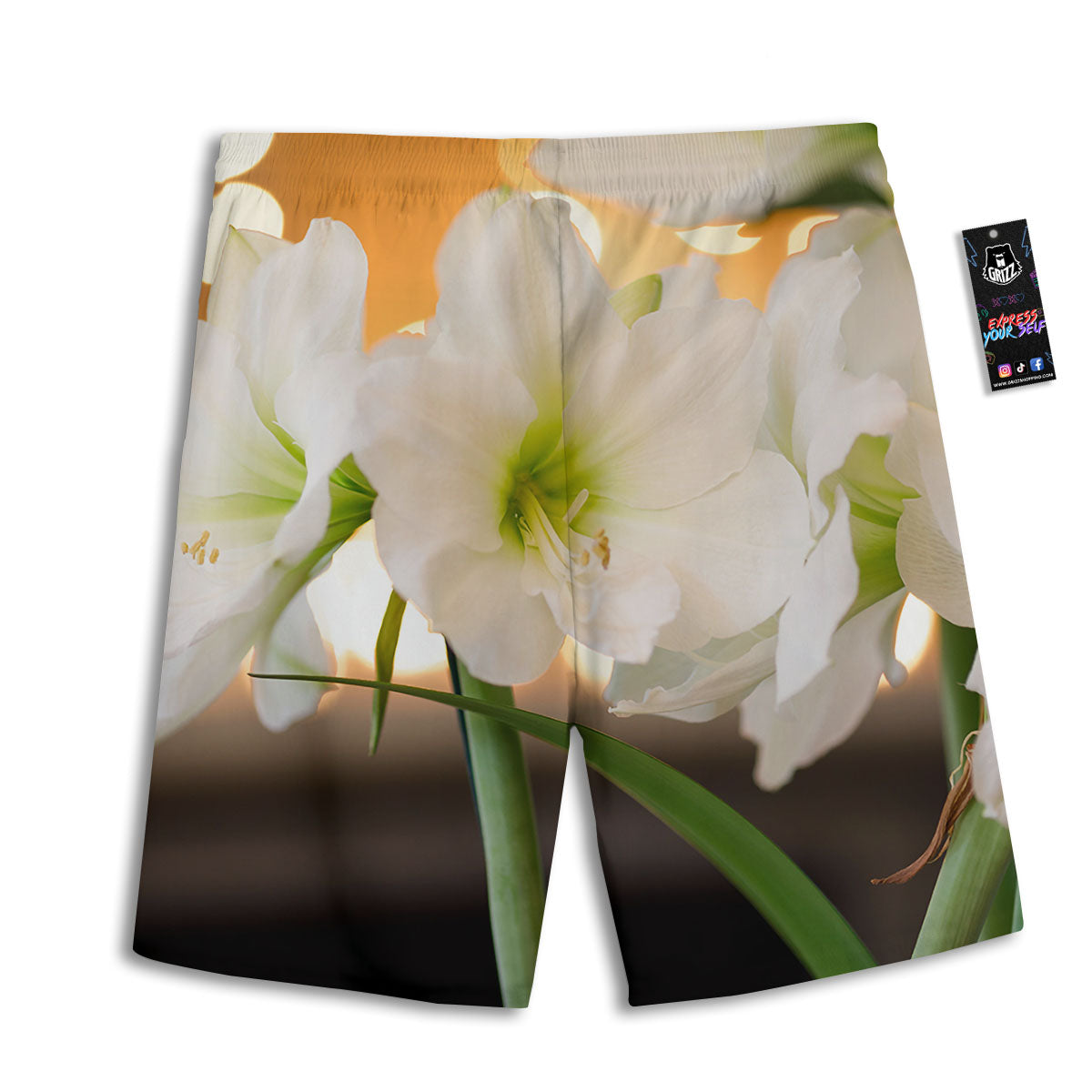 Amaryllis White Print Men's Athletic Shorts