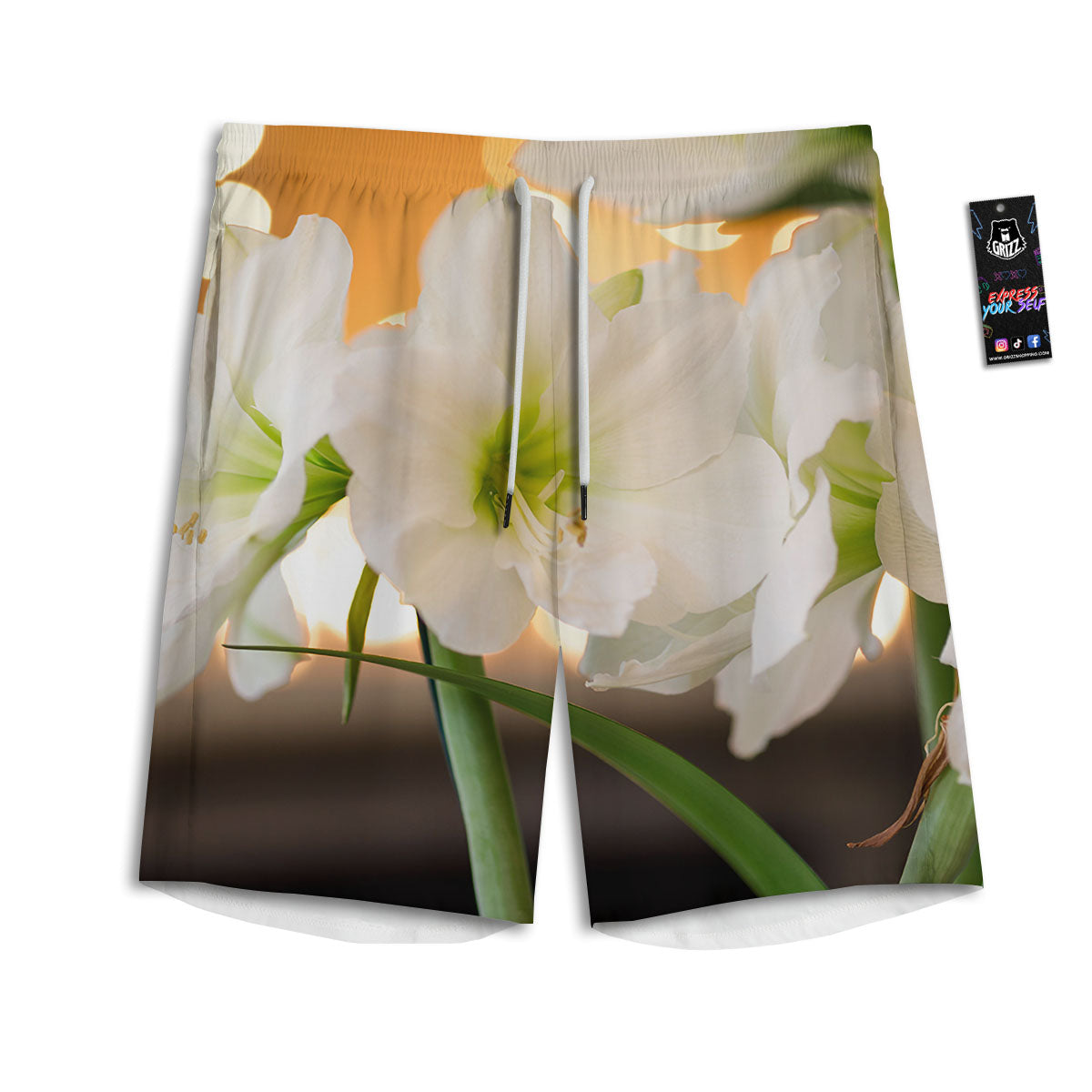 Amaryllis White Print Men's Athletic Shorts