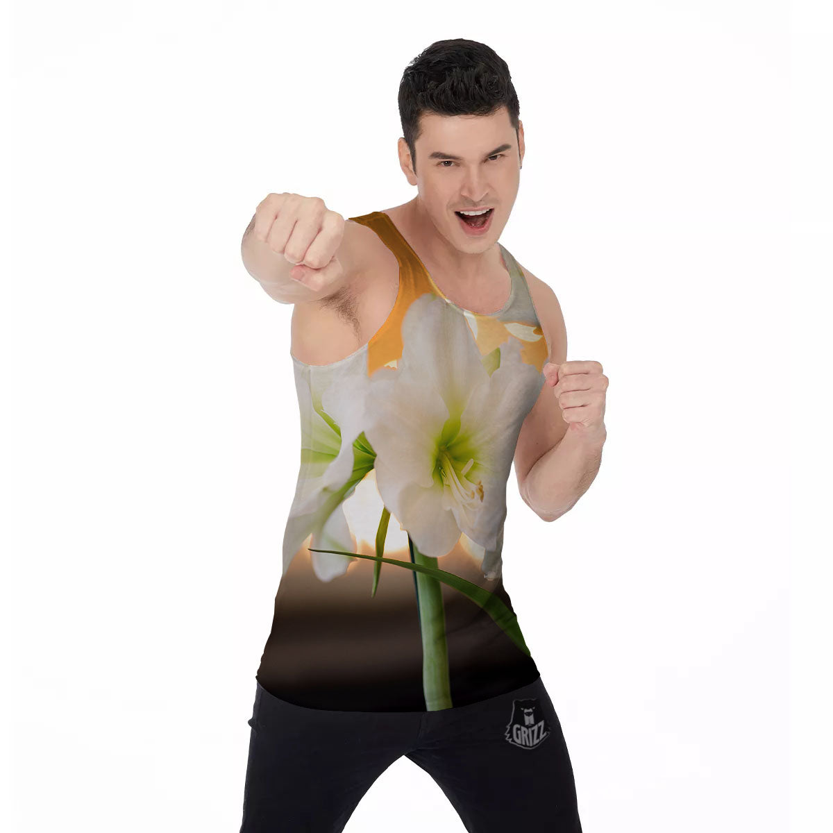 Amaryllis White Print Men's Tank Top-grizzshop