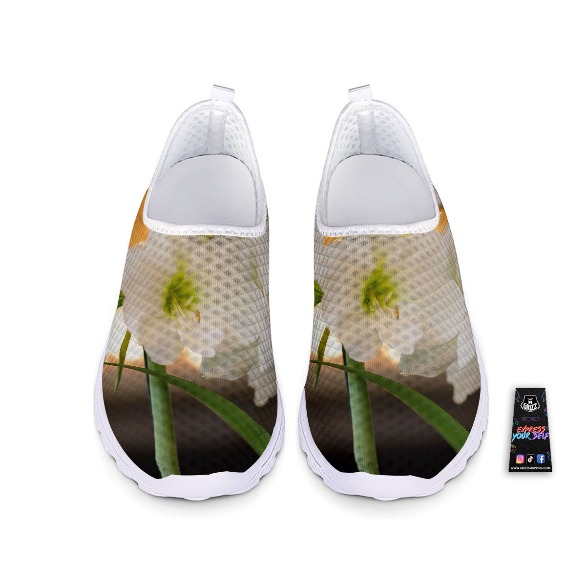 Amaryllis White Print Nurse Shoes-grizzshop