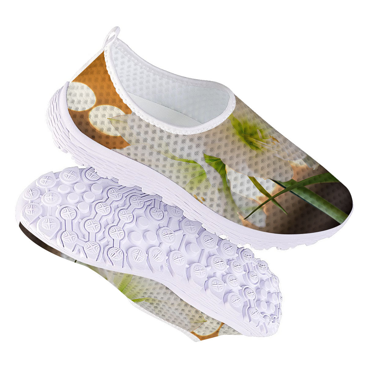 Amaryllis White Print Nurse Shoes-grizzshop