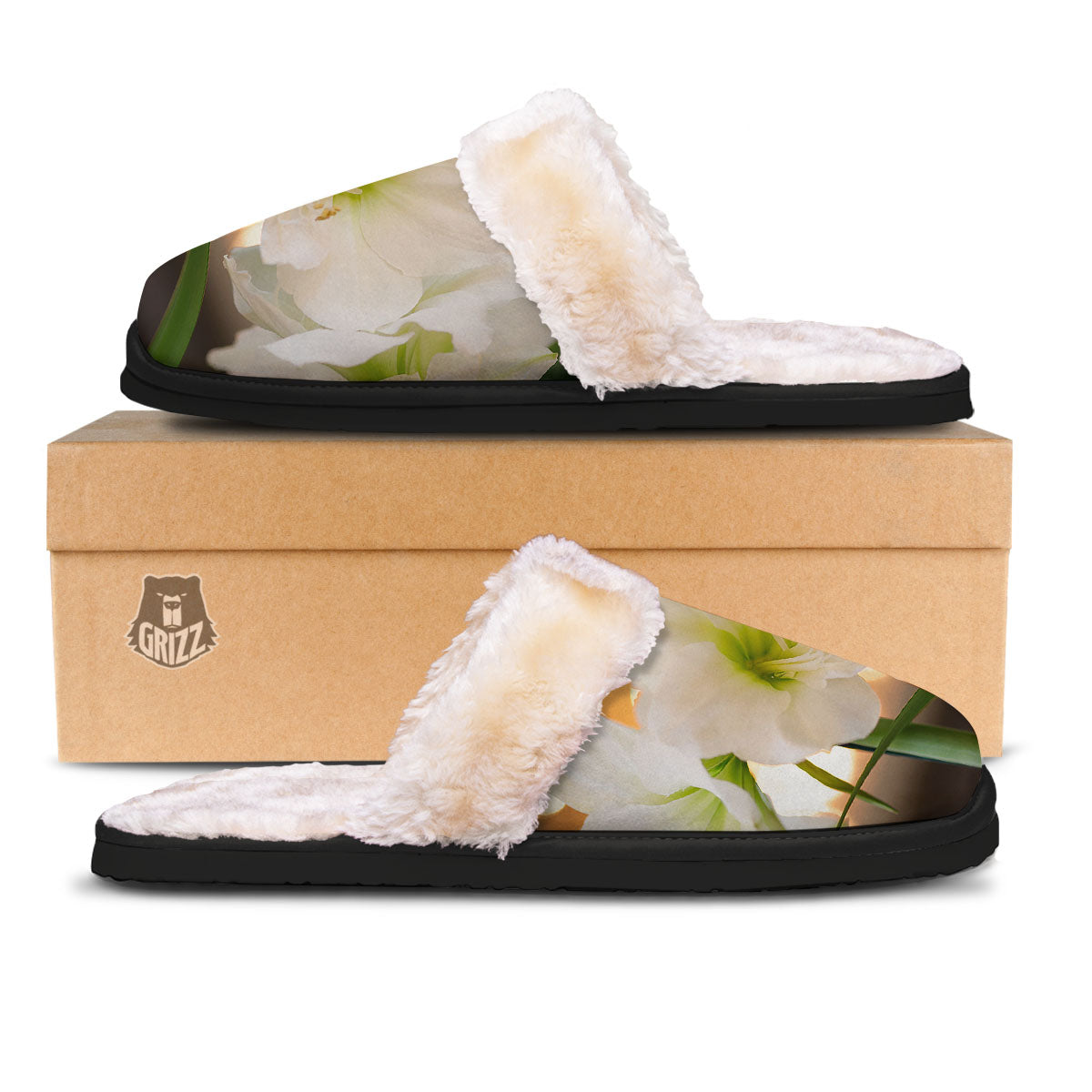 Amaryllis White Print Slippers-grizzshop
