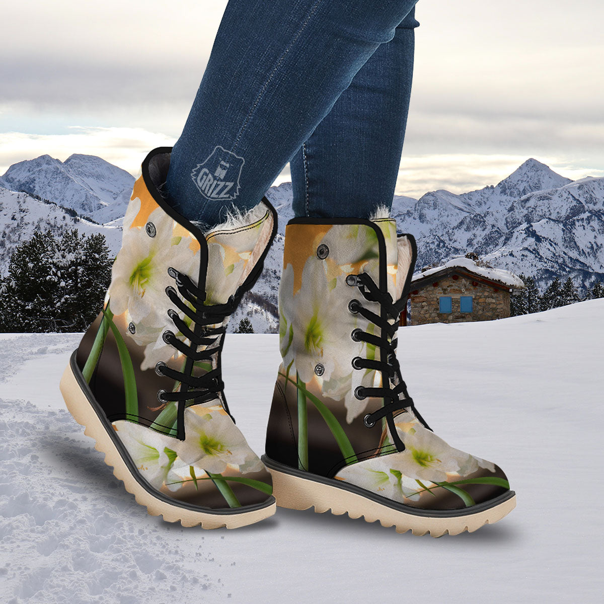 Amaryllis White Print Snow Boots-grizzshop