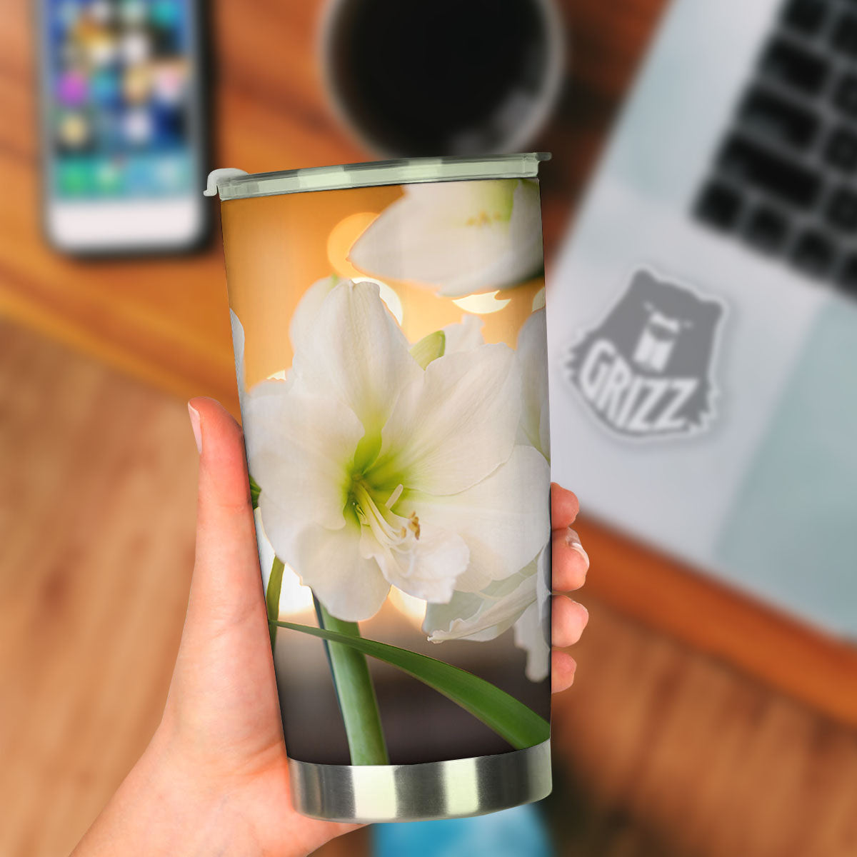 Amaryllis White Print Tumbler-grizzshop