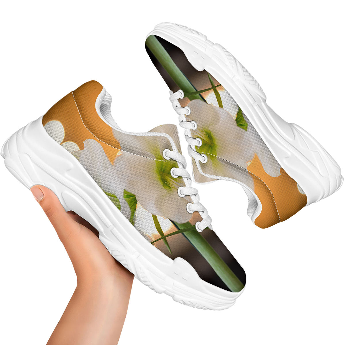 Amaryllis White Print White Chunky Shoes-grizzshop