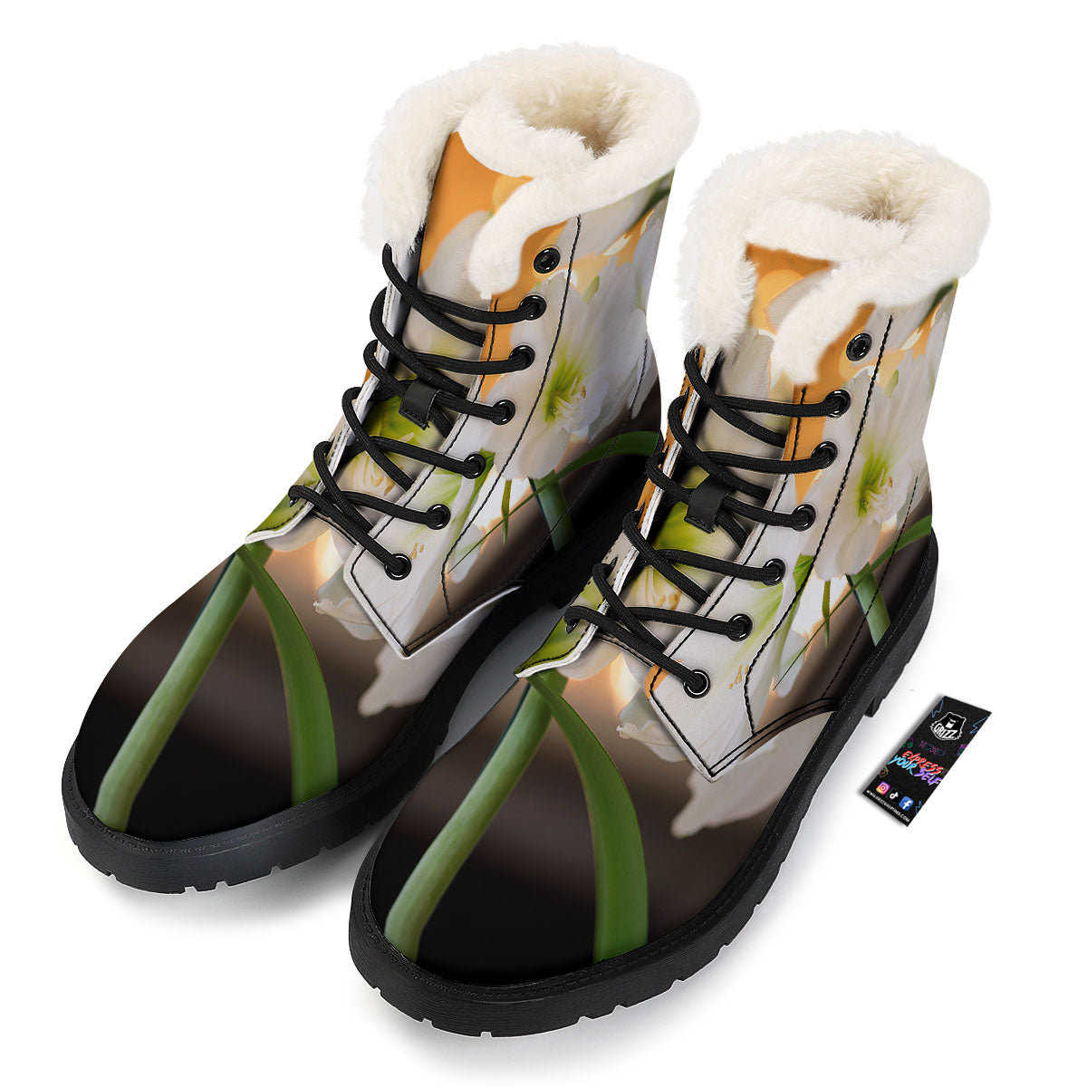 Amaryllis White Print Winter Boots-grizzshop