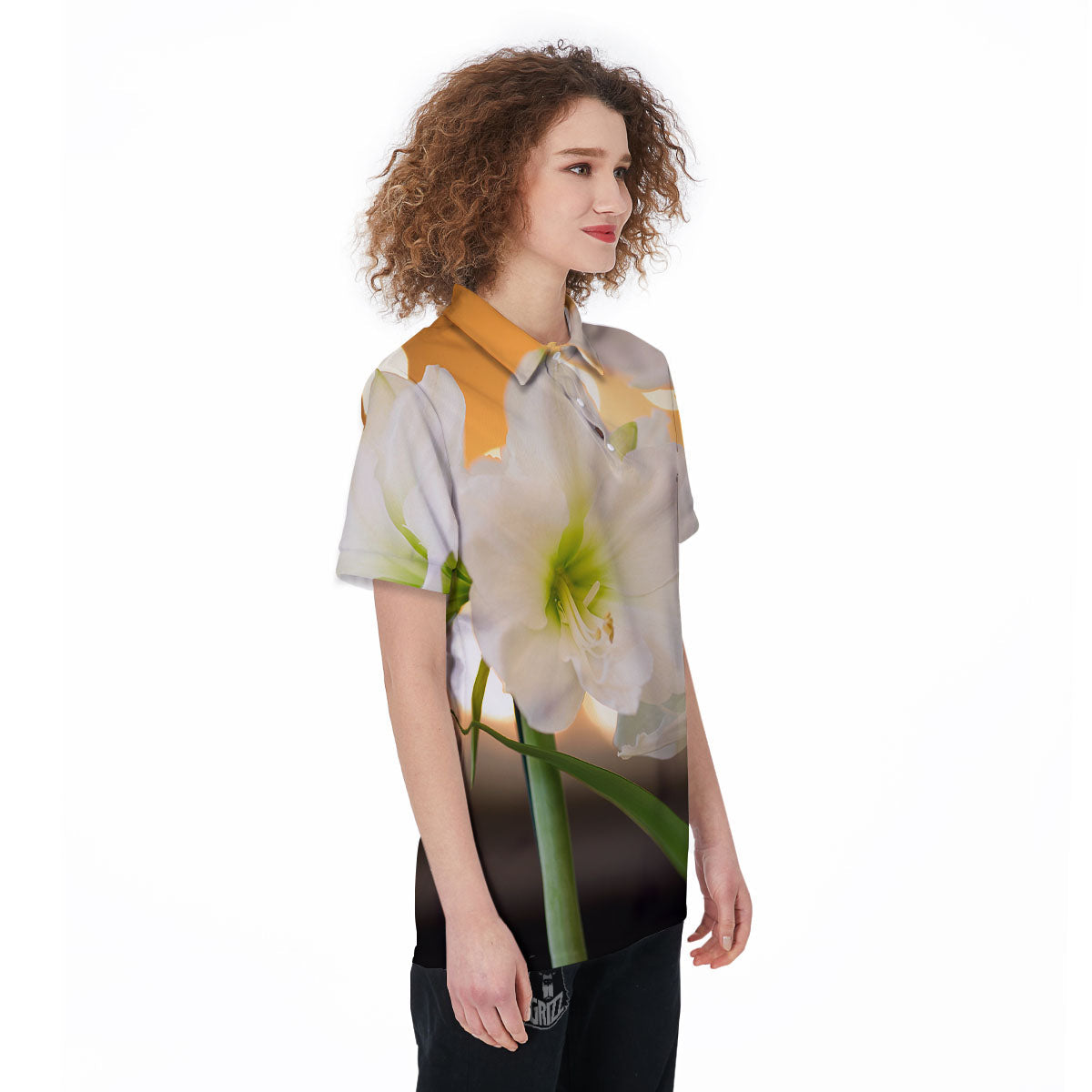Amaryllis White Print Women's Golf Shirts-grizzshop
