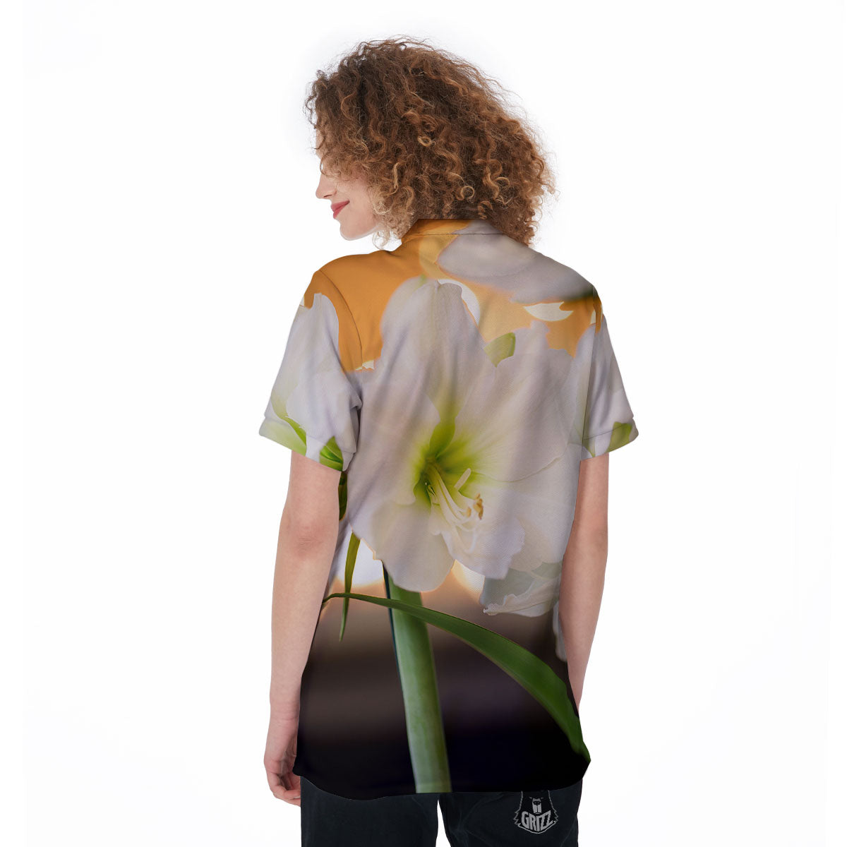 Amaryllis White Print Women's Golf Shirts-grizzshop