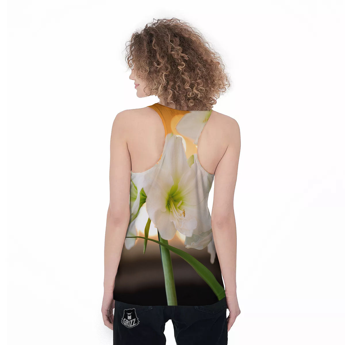 Amaryllis White Print Women's Racerback Tank Top-grizzshop