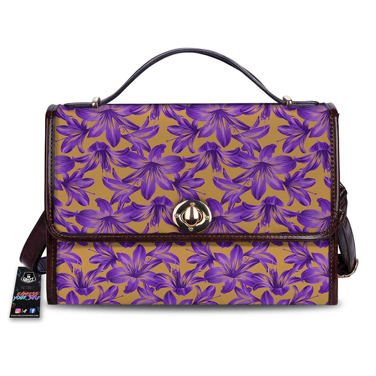 Amaryllis Japanese Purple Print Pattern Women's Satchel Bag