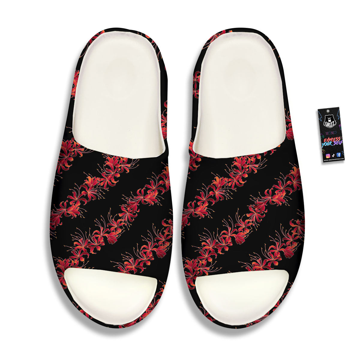 Amaryllis Red Japanese Print Pattern Sandals-grizzshop