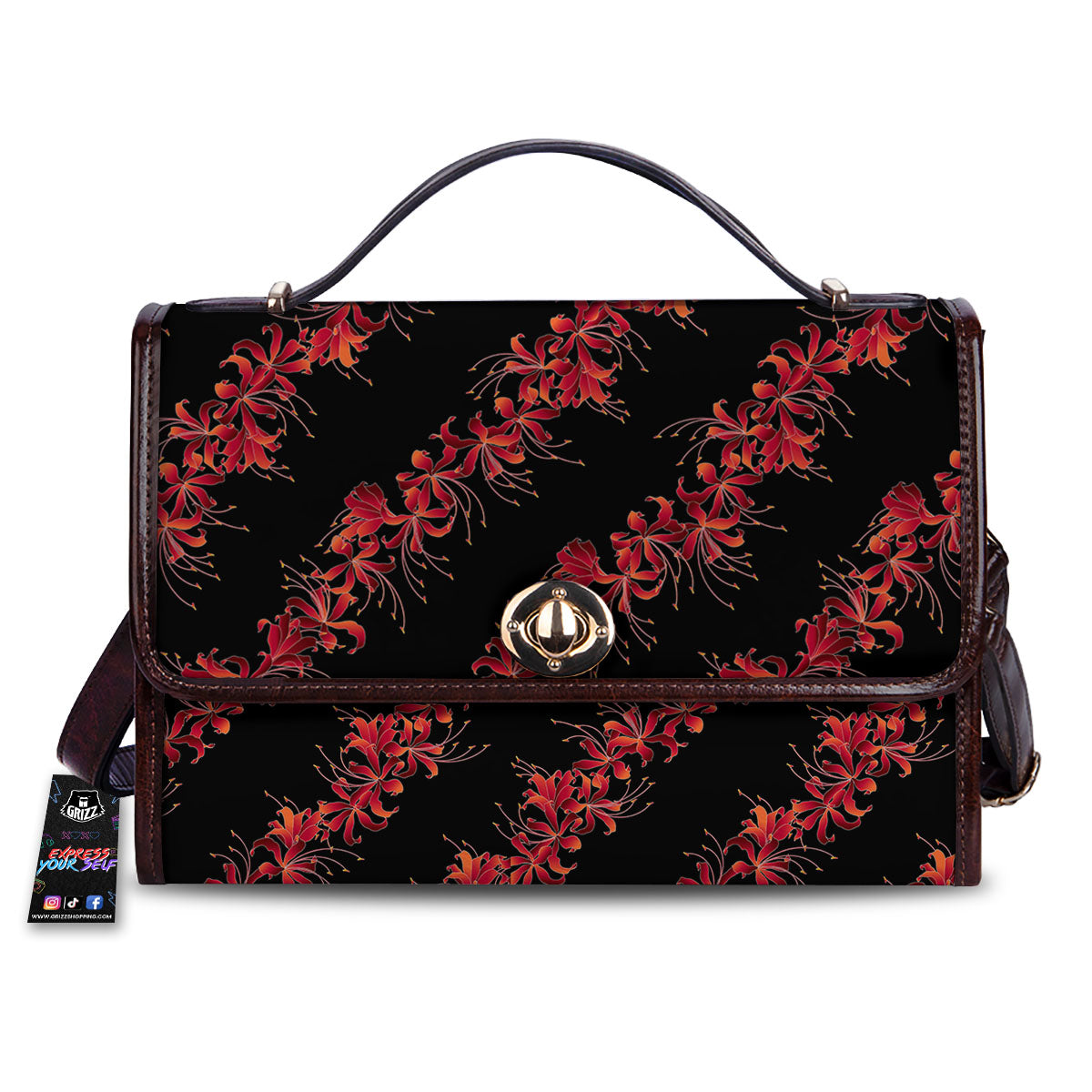 Amaryllis Red Japanese Print Pattern Women's Satchel Bag
