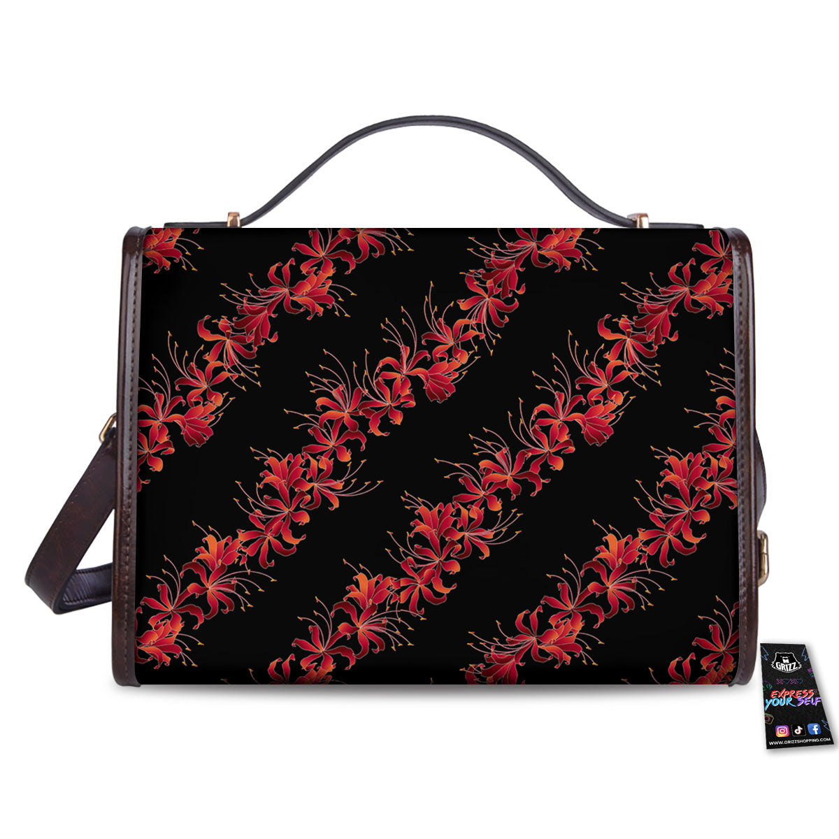 Amaryllis Red Japanese Print Pattern Women's Satchel Bag